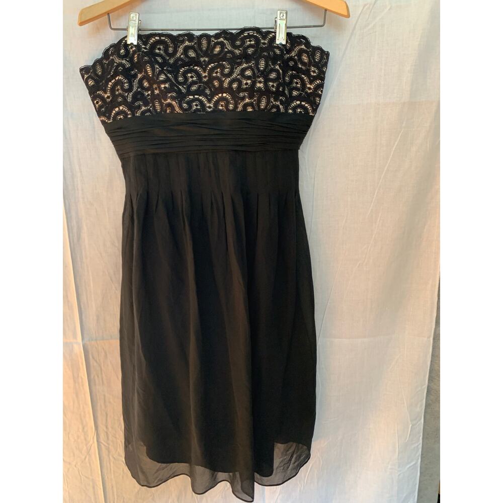 Black Silk Strapless Jones New York Party Dress With Lace Trim Bodice Size 12